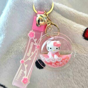 New Hello Kitty Pink Ball Liquid Oil Keychain Bag Charm